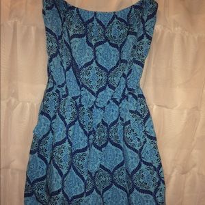 Strapless Blue Patterned Romper