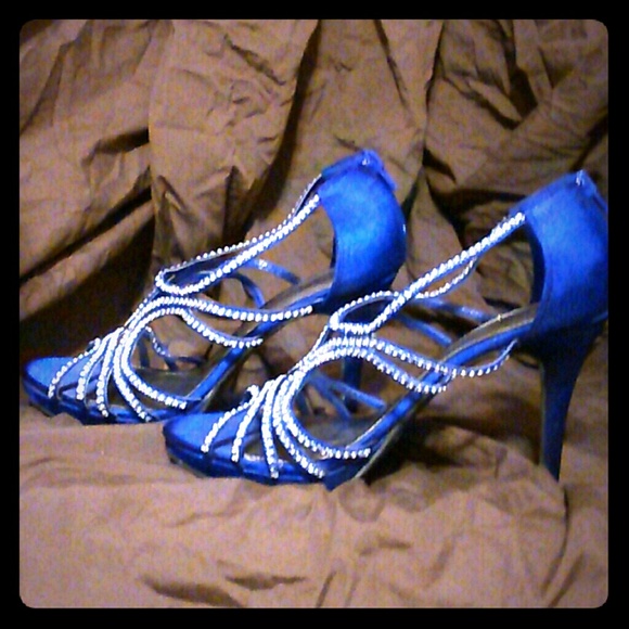 Satin Blue white Diamond Heels