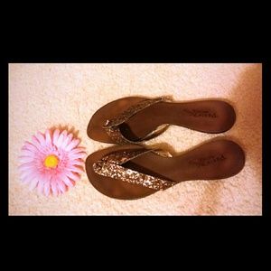 Brown Sequin Shiny Flip Flops