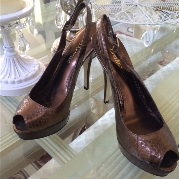 Brown peep toe shoes