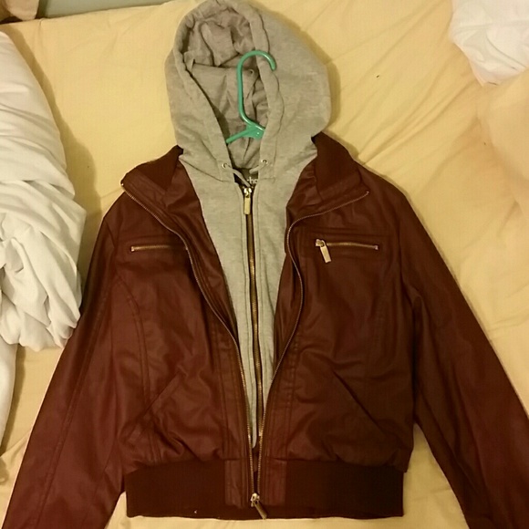 Leather hooded jacket