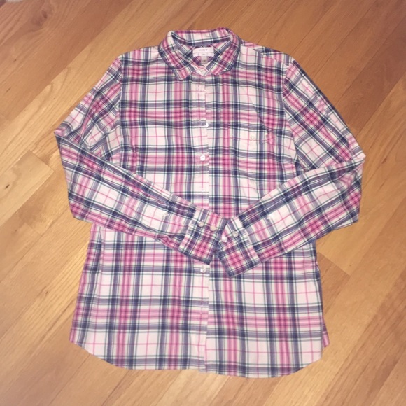 J. Crew boyfriend shirt, pink plaid size 12