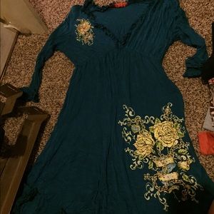 Silky navy blue and yellow flower dress