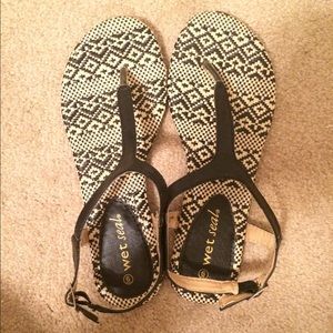 Black and White Aztec Sandals