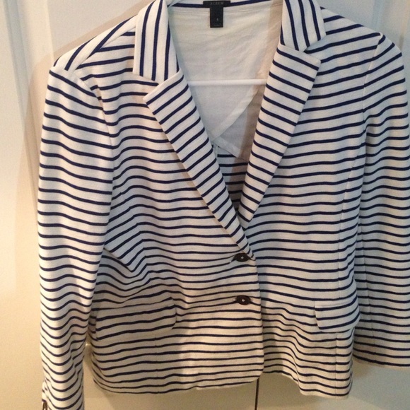 White and navy striped J Crew blazer