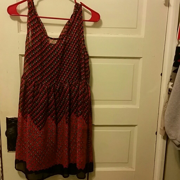 Red and brown dress.