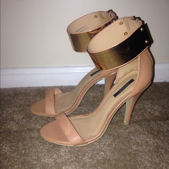 Nude ankle strap heels