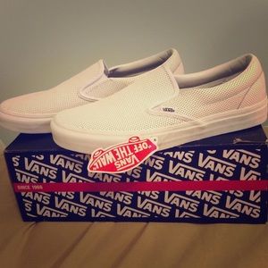 *BRAND NEW* White Perforated Leather Vans Slip-Ons