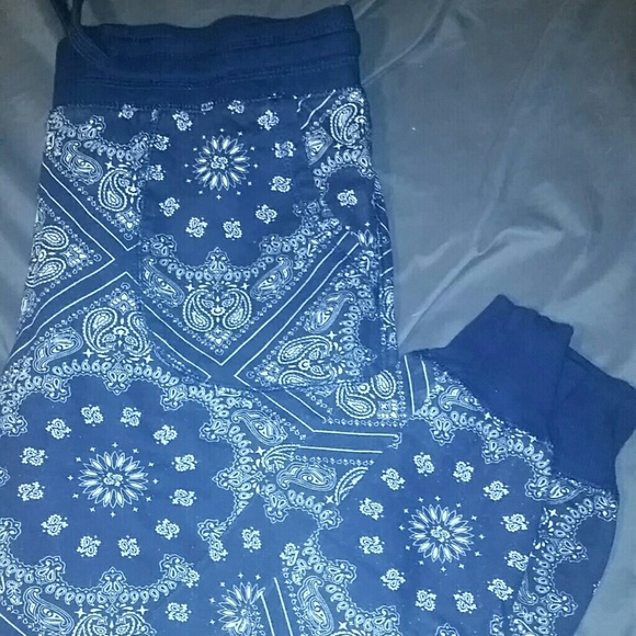 Navy blue bandana print joggers
