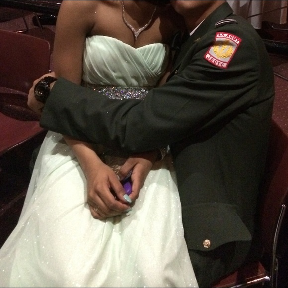 Simple Light Sparkling Green Formal Dress - Picture 2 of 3