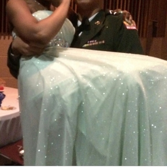 Simple Light Sparkling Green Formal Dress - Picture 3 of 3