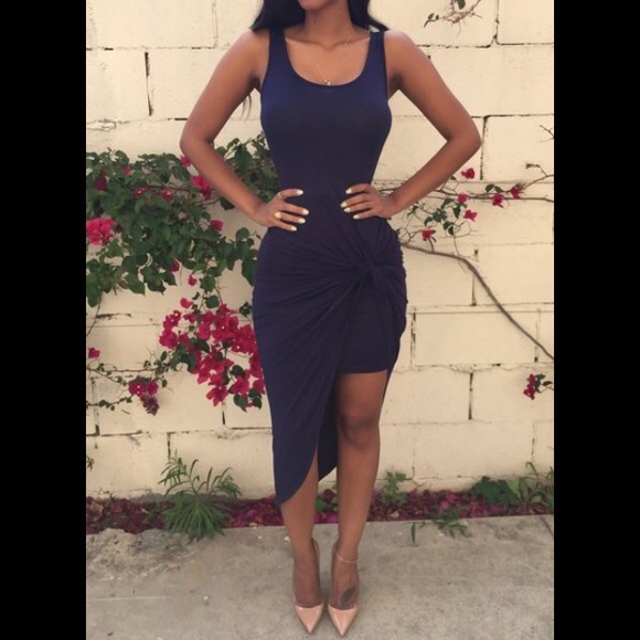 Trendy asymmetrical dress in midnight blue