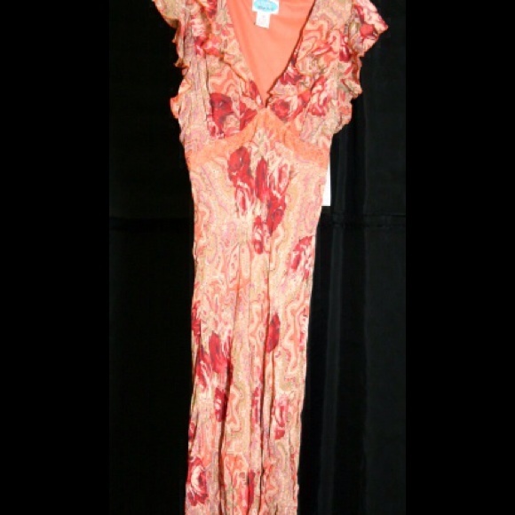 Orange Floral Calf Length dress