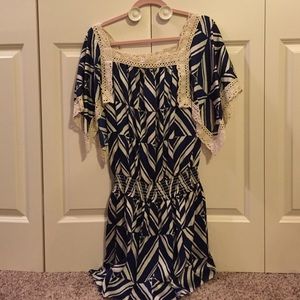 Sz L Navy Cream Collective Concepts Tunic Dress