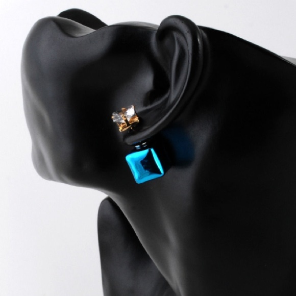 Blue Box Double Studs Earrings - Picture 3 of 5