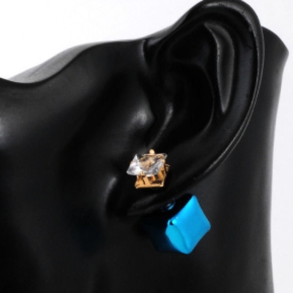 Blue Box Double Studs Earrings - Picture 5 of 5