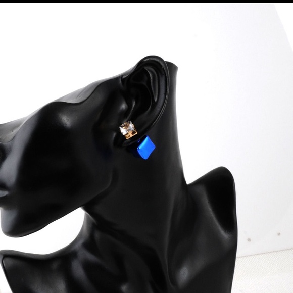Blue Box Double Studs Earrings - Picture 2 of 5