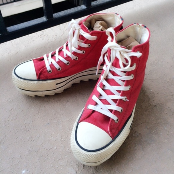 Red Canvas Platform High Top Sneaker