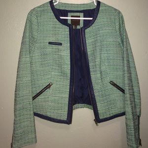 Chic Green and Blue Zip-Up Blazer