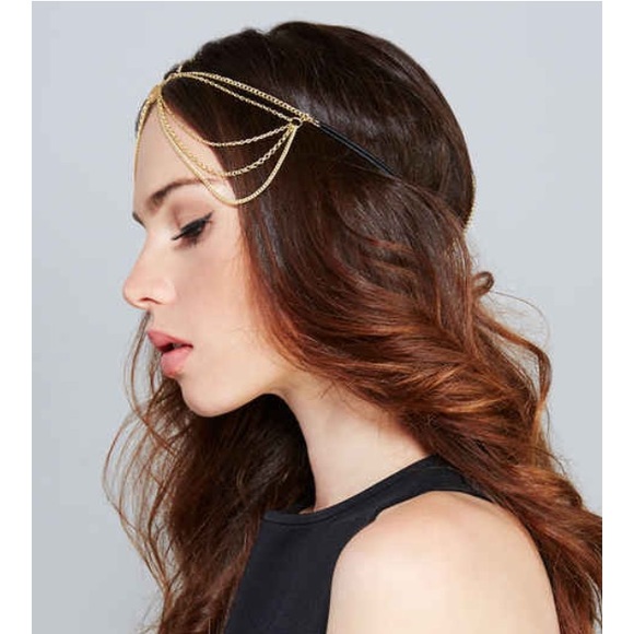 NWT draped faux gem head chain in faux gold - Picture 2 of 4