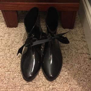 Women's Black Rain Boots with Bows