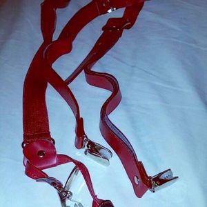 Red leather suspenders