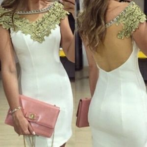 White and gold lace dress Size M