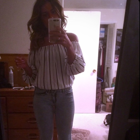 striped off the shoulder top