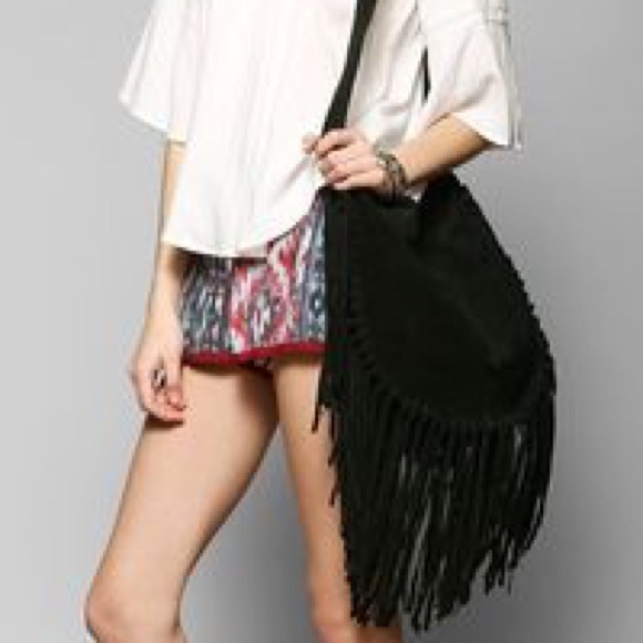 Ecote black fringe suede XL hippie bag - Picture 2 of 4