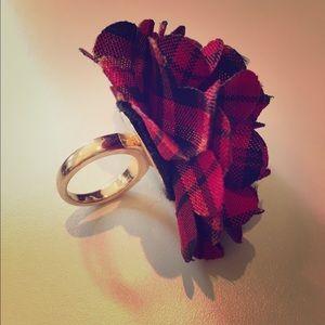 Plaid and gold flower statement ring