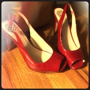 Vince Camuto red peep-toe patent leather shoes