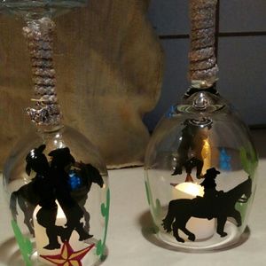 Hand painted glass candle holders