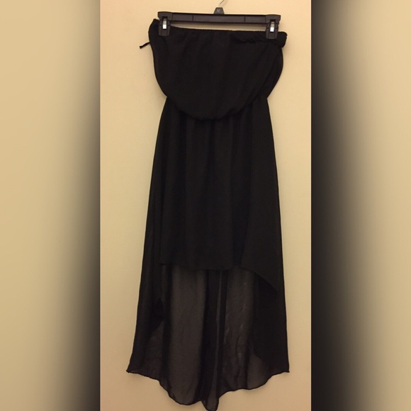 Low cut in the front black dress.