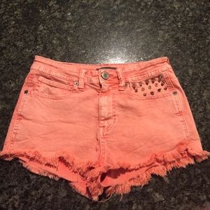 K&K Light Peach Colored Studded High Wasted Shorts