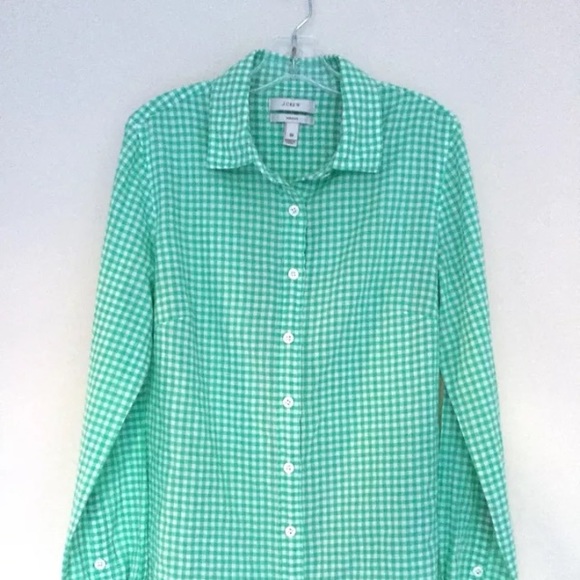 J. Crew 00 Green White Check Shirt Perfect Button