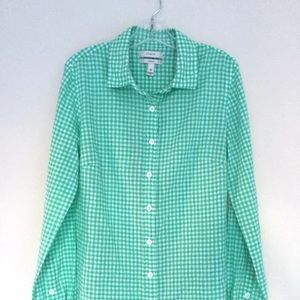 J. Crew 00 Green White Check Shirt Perfect Button