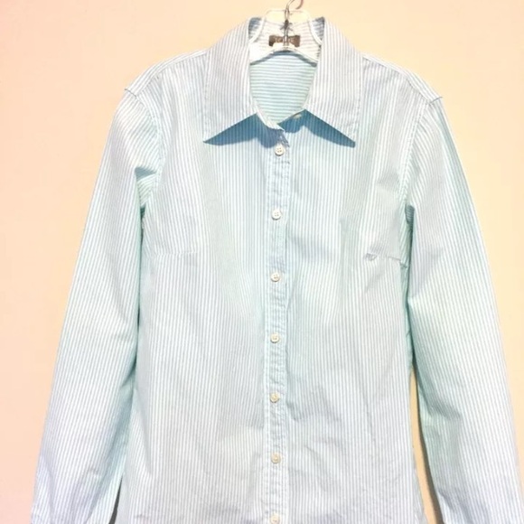 J Crew XS Aqua Blue Striped Shirt Perfect Button