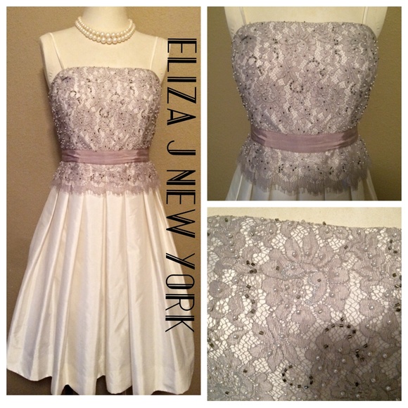 Eliza J New York embellished lace taffeta dress
