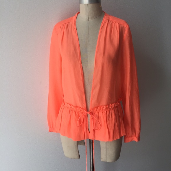 J. Crew Tops - J Crew neon orange silk drop waist blouse