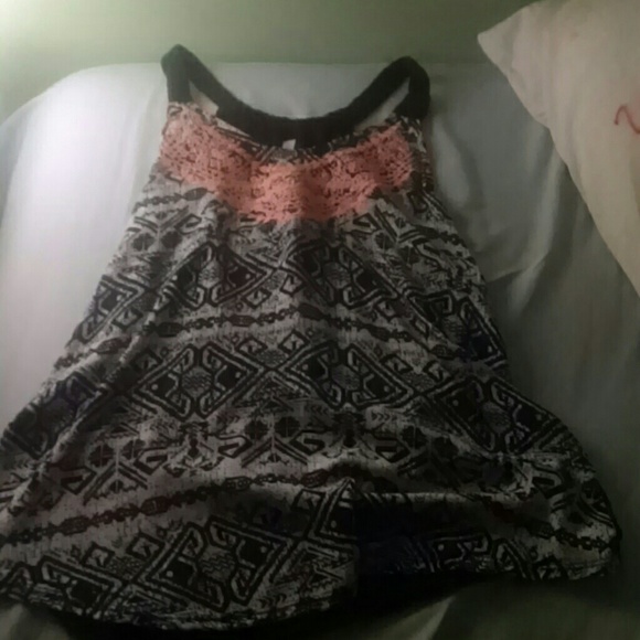 Tribal white and blue racer back top