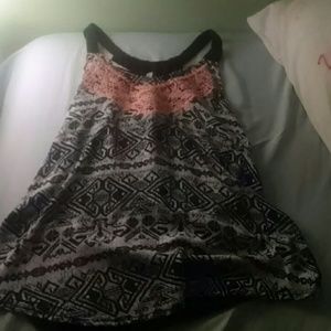 Tribal white and blue racer back top