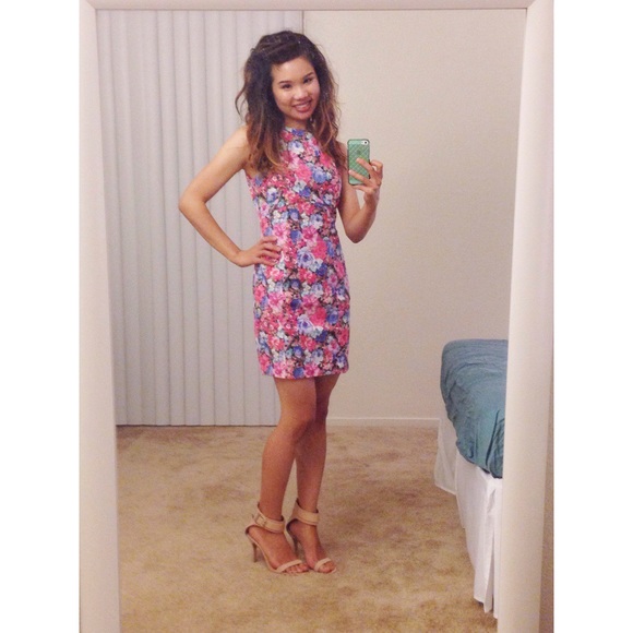 F21 Pink floral day sheath dress - Picture 1 of 4
