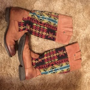 Aztec print knee high boots!