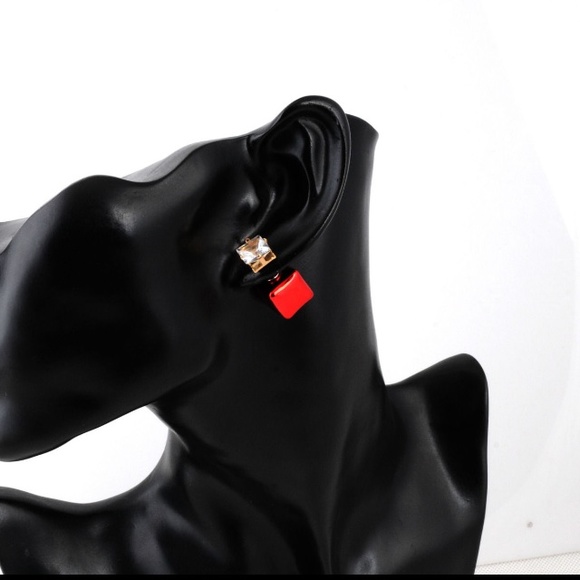 Red Box Double Stud Earrings - Picture 4 of 6