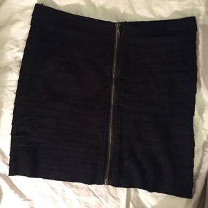 Black fringe zippered mini skirt