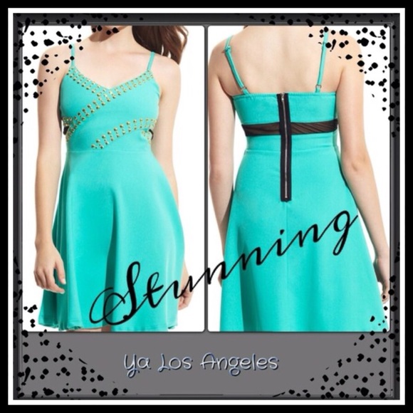SOLD. YA LADIES STUDDED AQUA STUDDED SUNDRESS - Picture 2 of 3