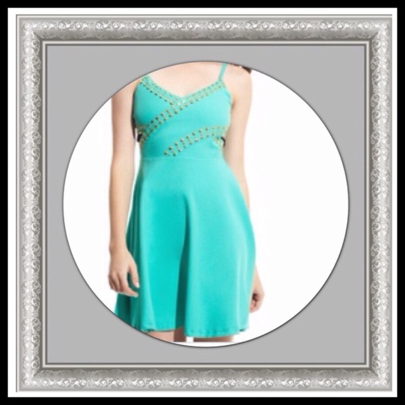 SOLD. YA LADIES STUDDED AQUA STUDDED SUNDRESS - Picture 3 of 3