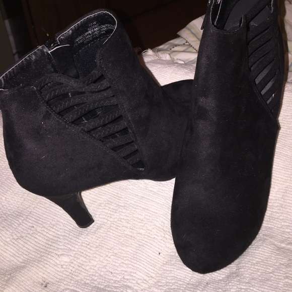 Black faux suede booties