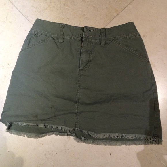 Olive Frayed Hem Mini-Skirt with Shorts