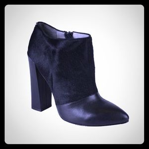 JUST CAVALLI Black Leather & Pony Hair Booties